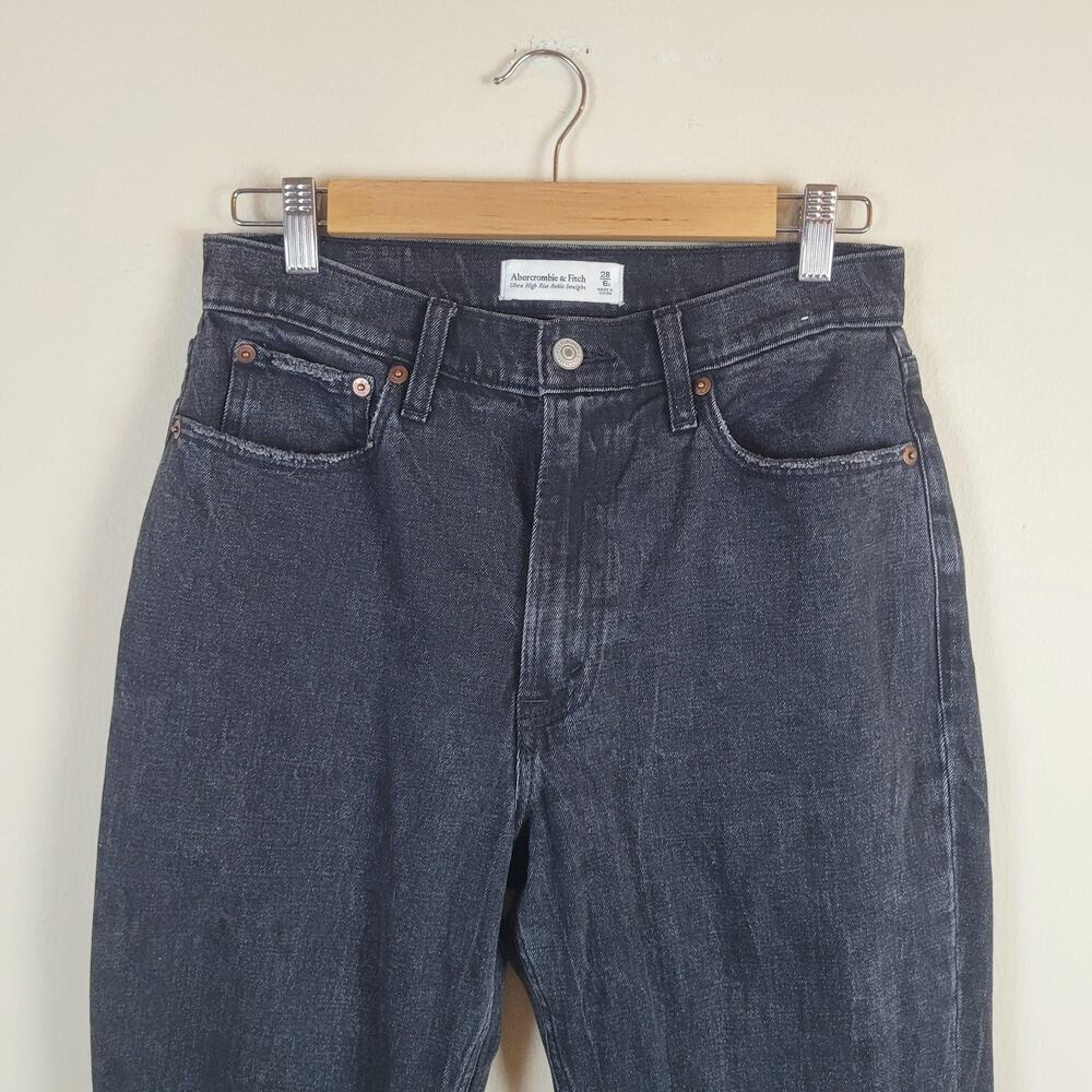 Abercrombie & Fitch Jeans 28 6S Black Denim Faded Ultra High Rise Straight Ankle - Picture 2 of 9
